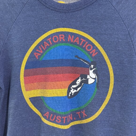 AVIATOR NATION Dark Blue Bold Graphic Pullover Sweatshirt Austin TX SIZE SMALL - Picture 2 of 7